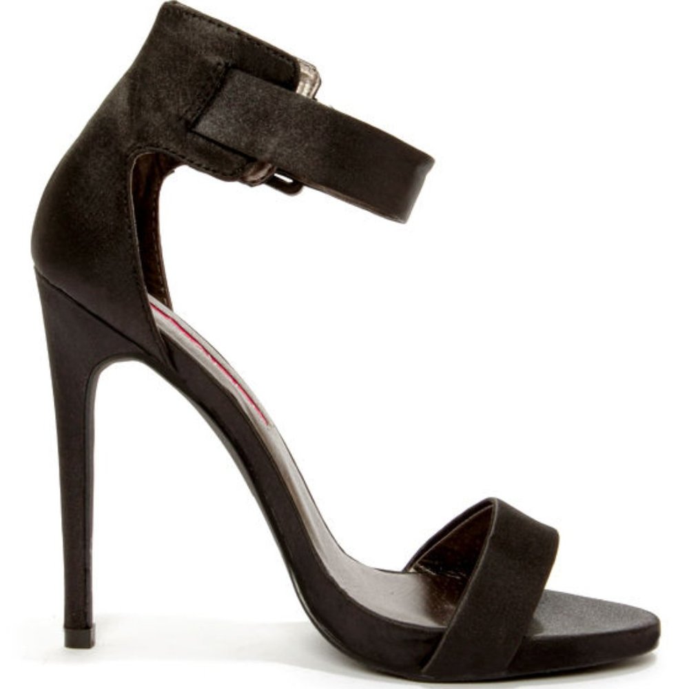 C Label Olive Black Satin Ankle Strap Heels - Picture 2 of 7